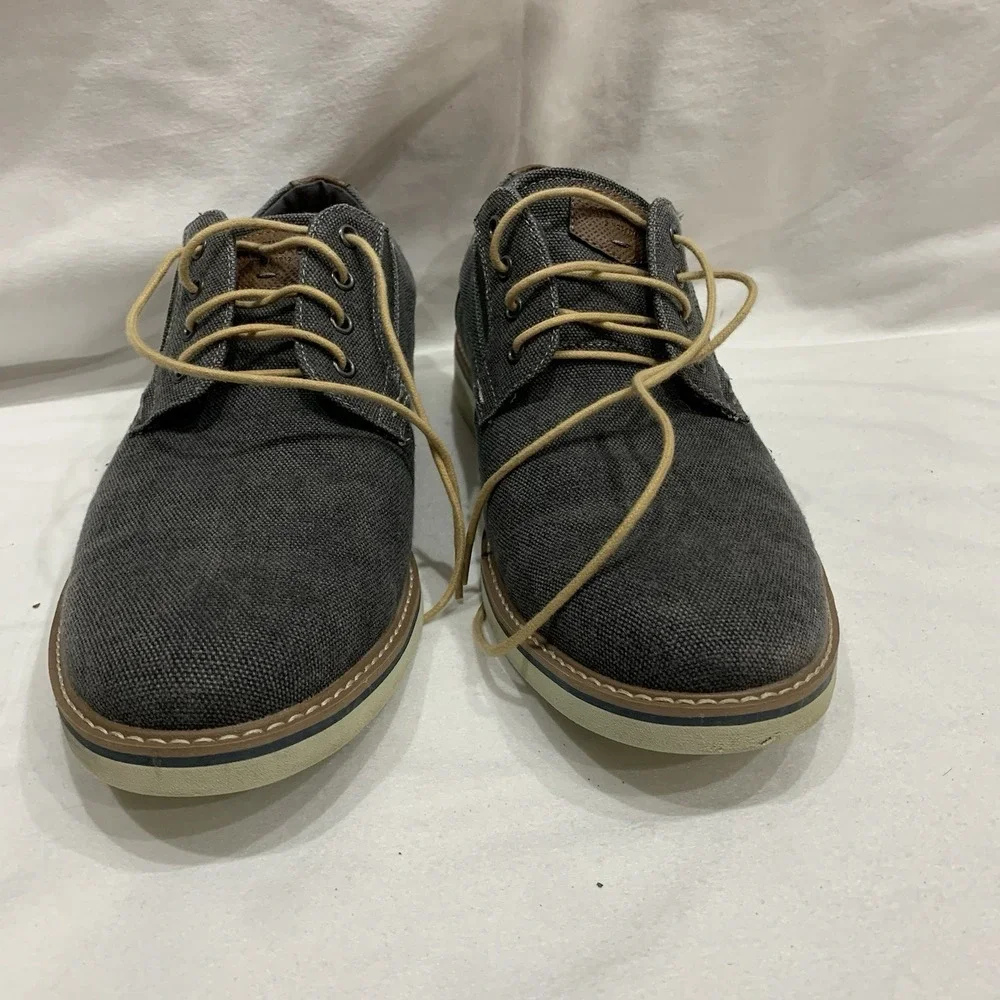Nunn Bush Canvas Plain Toe Oxford Dress Shoes Mens 12 M Gray Brown‎ Lace Up
